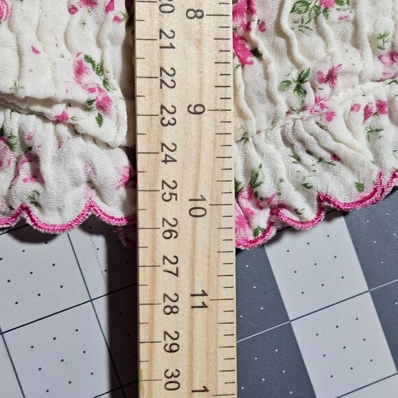 Floral Puff Sleeve Smocked Crop Top With Ruffle Hem Spring - Picture 13 of 14